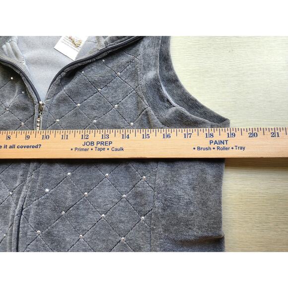VEST-QUACKER FACTORY-Gray Velour-Sleeveless-Rhinestones-Zipper-SIZE XS - Picture 11 of 15